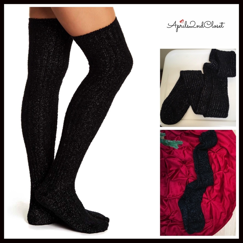 FREE PRESS BLACK METALLIC OVER THE KNEE TALL SOCKS - Picture 5 of 5